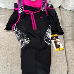 ZeroXposur Black Swimdress with Hot Pink Trim and Black-White Print